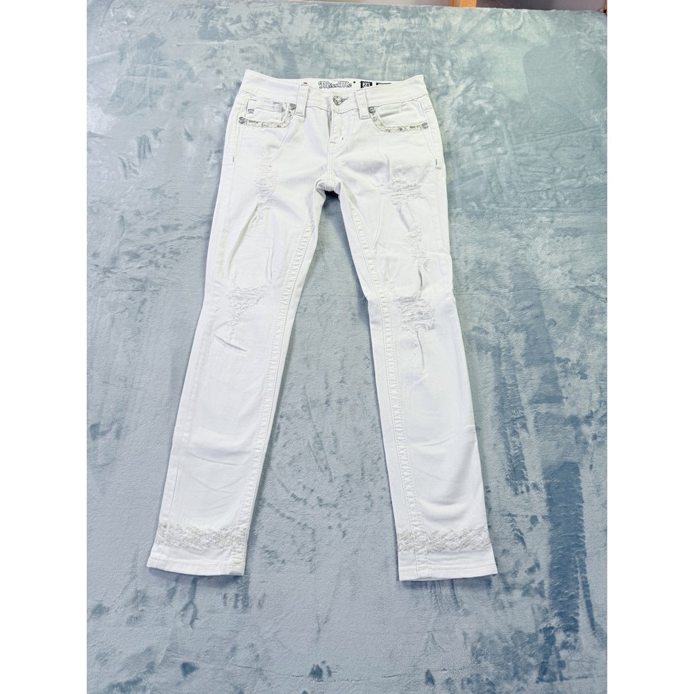 Miss Me Signature Skinny Jeans White Distressed Rhinestone  Size 28 Waist 30"